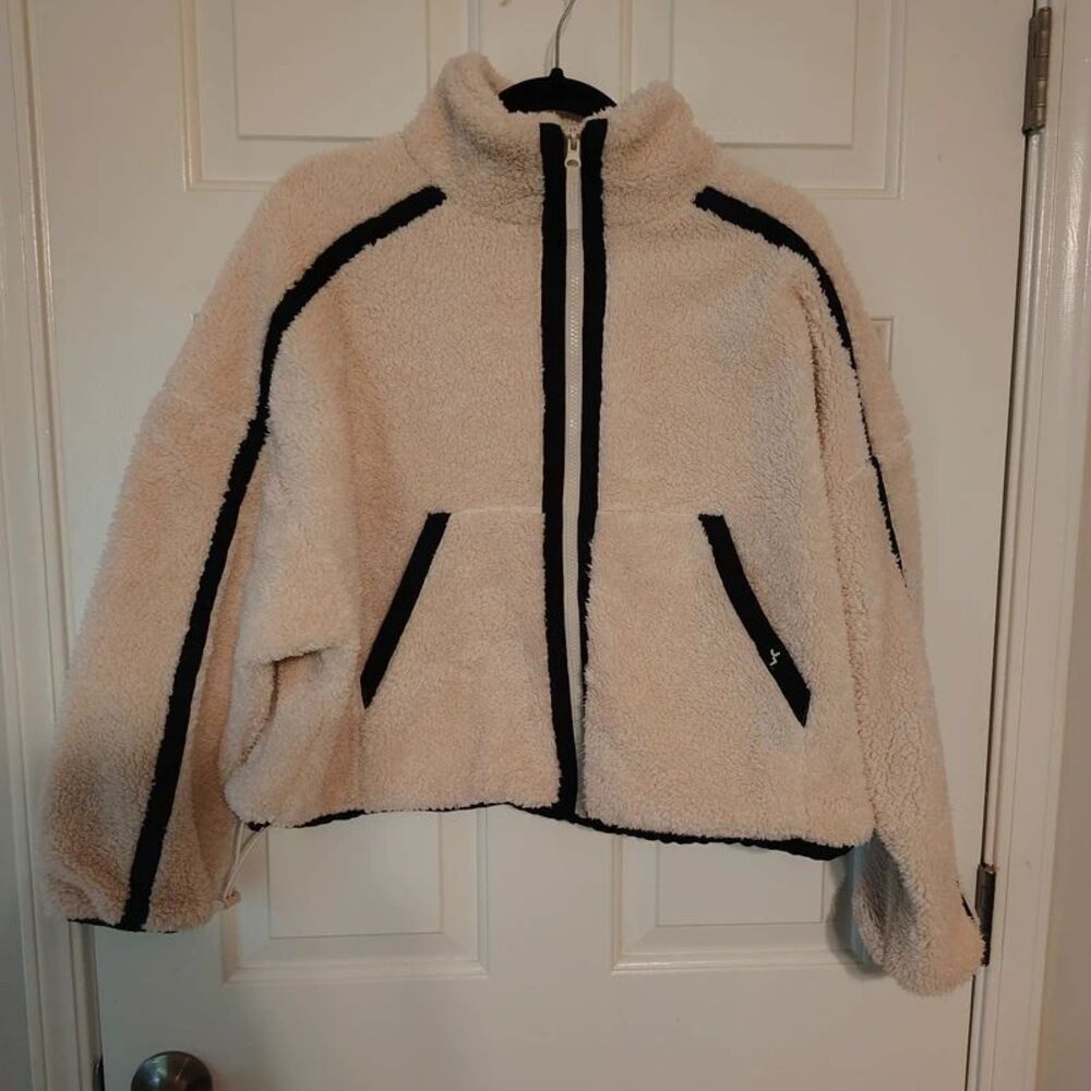 Women's Piped High Pile Fleece Jacket - JoyLab Cream M - Picture 2 of 4